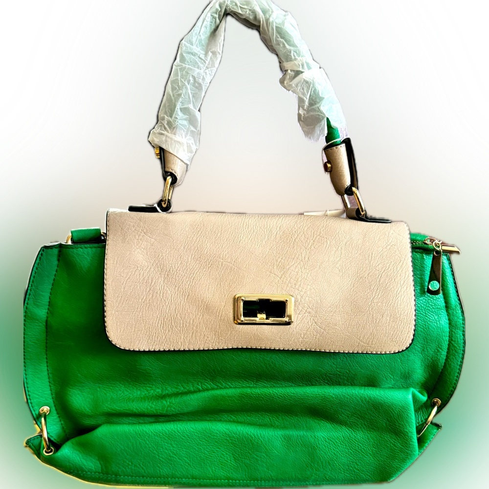 Green and Tan Fashion Handbag